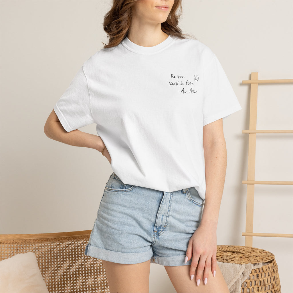 Smiley Sketch T-Shirt — 'Be You' Chest Script & Hand-Drawn Back Smiley