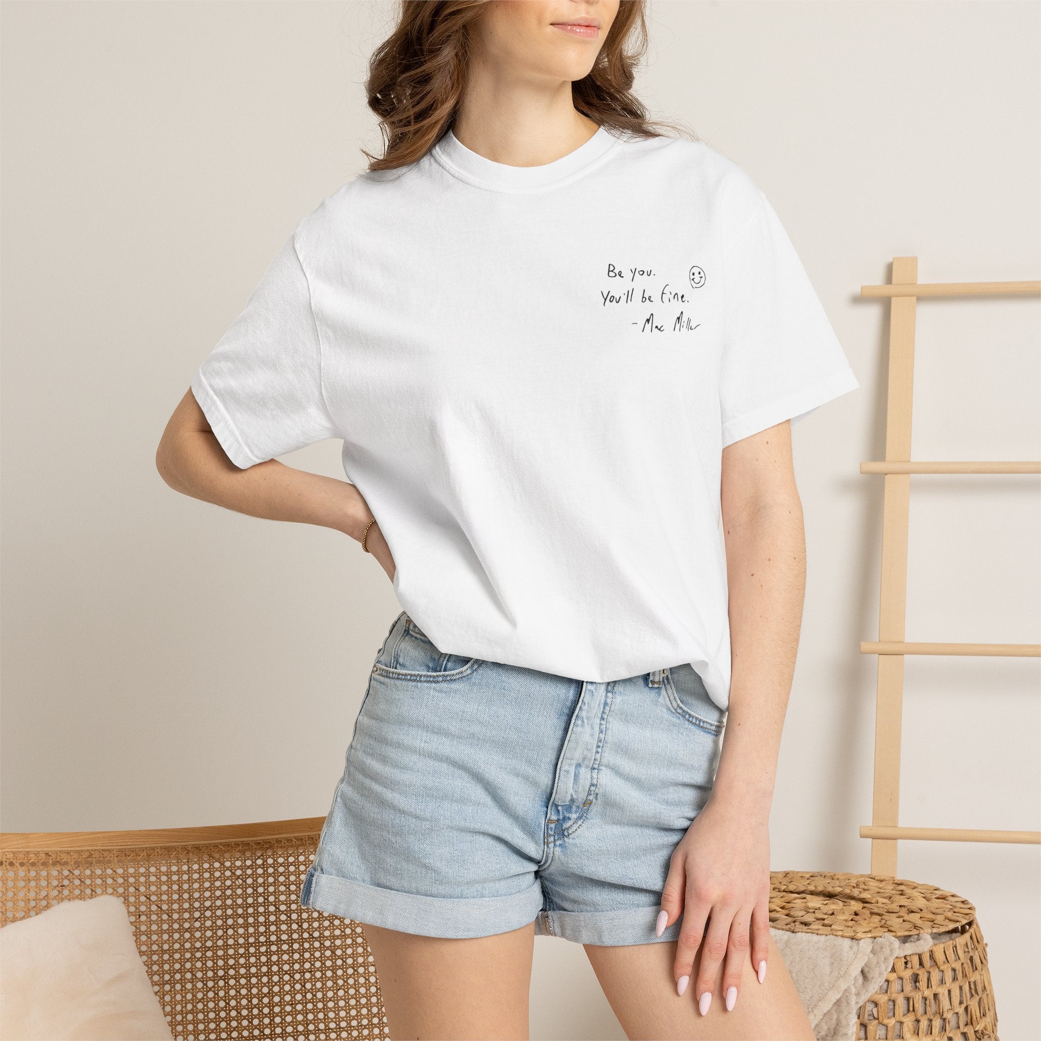 Smiley Sketch T-Shirt — 'Be You' Chest Script & Hand-Drawn Back Smiley