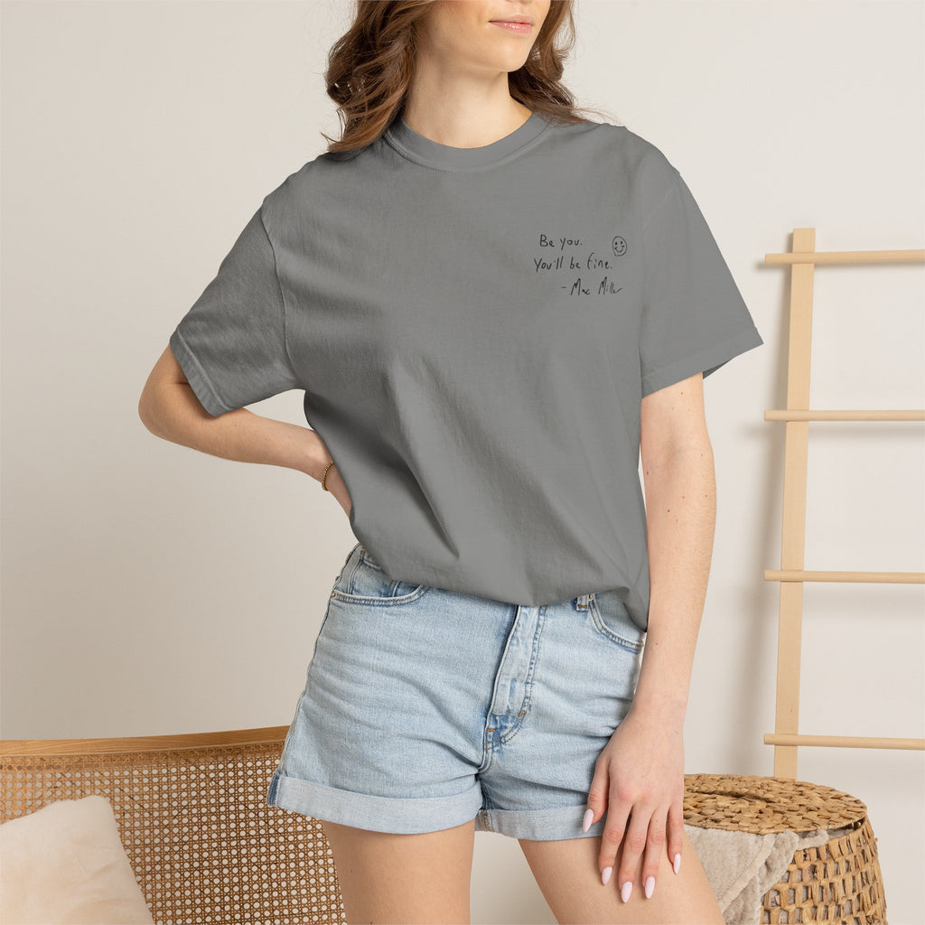Smiley Sketch T-Shirt — 'Be You' Chest Script & Hand-Drawn Back Smiley