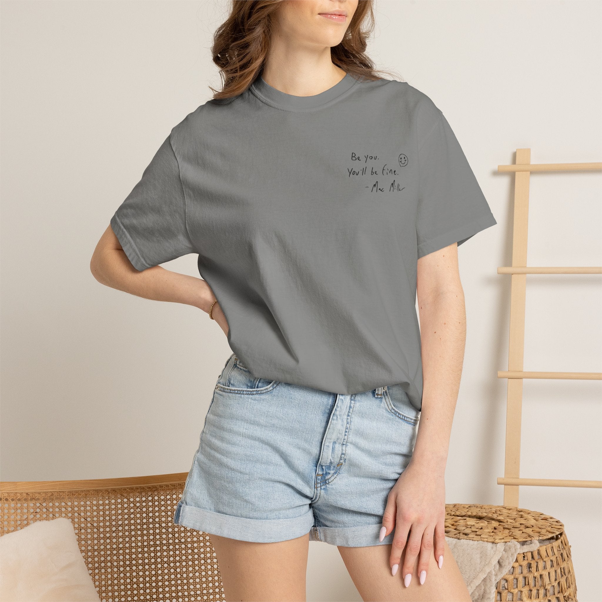 Smiley Sketch T-Shirt — 'Be You' Chest Script & Hand-Drawn Back Smiley